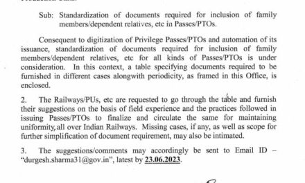 Standardization of documents required for inclusion of family members/dependent relatives, etc in Passes/PTOS