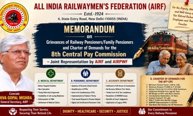 Memorandum on Grievances of Railway Pensioners/Family Pensioners and Charter of Demands for the 8th Central Pay Commission – Joint Representation by AIRF and AIRPWF.