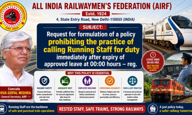Request for formulation of a policy prohibiting the practice of calling Running Staff for duty immediately after expiry of approved leave at 00:00 hours – reg.