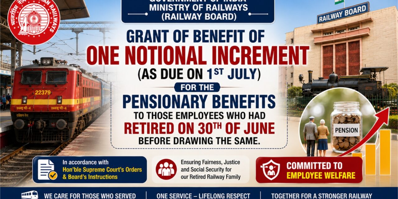 Grant of benefit of one notional increment (as due on 1st July) for the pensionary benefits to those employees who had retired on 30th of June before drawing the same.