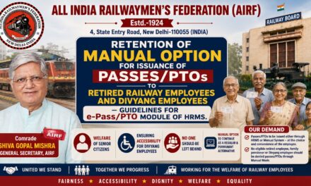 Retention of Manual Option for Issuance of Passes/PTOs to Retired Railway Employees and Divyang Employees – Guidelines for e-Pass/PTO Module of HRMS.