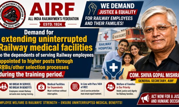 Request for extending uninterrupted Railway medical facilities to the dependents of serving Railway employees appointed to higher posts through RRBs/other selection processes during the training period.